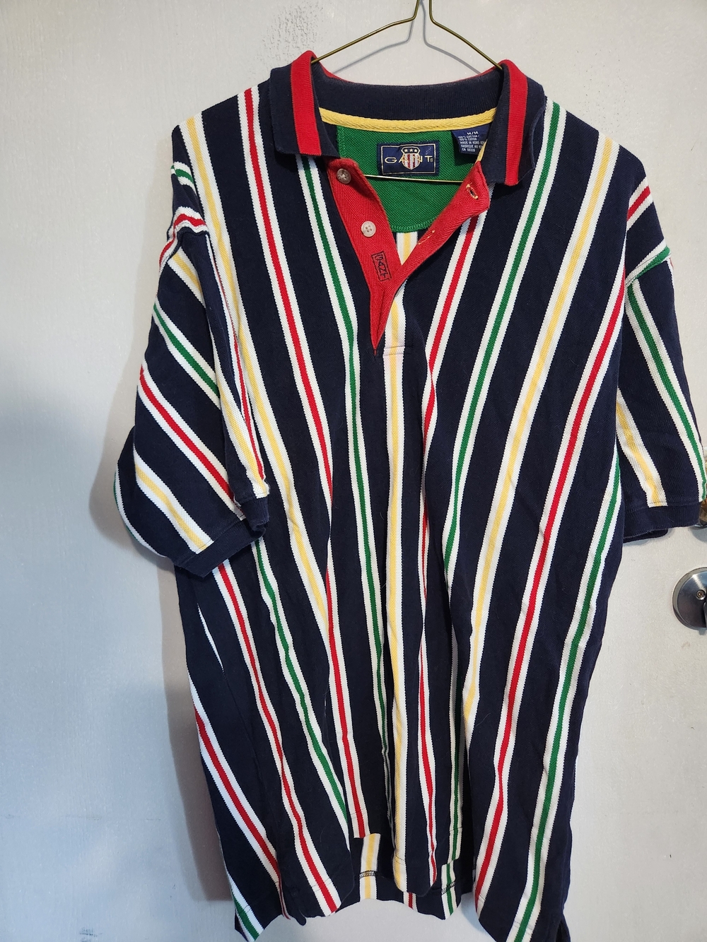 VTG 90s Gant Striped Short Sleeve Polo Shirt Mens M Hong Kong Preppy Rugby